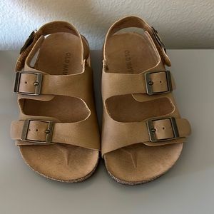 Old Navy Faux Double Buckle Leather Tan Sandals Sz 7 Toddler